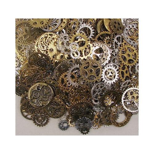 50g (32pcs ) Mixed Random Metal Gear Charms Wheel Antique Bronze Steampunk Movement Retro DIY Gear Pendants Jewelry Accessories