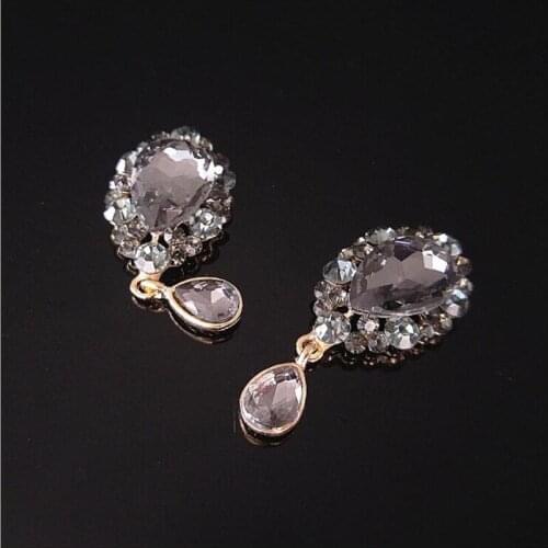 50pcs Gray Stone Waterdrop Crystal Rhinestone Jewelry Appliques Flatback Brooch Shoes Bag Cocktail Hairpin Hair Clip Decoration