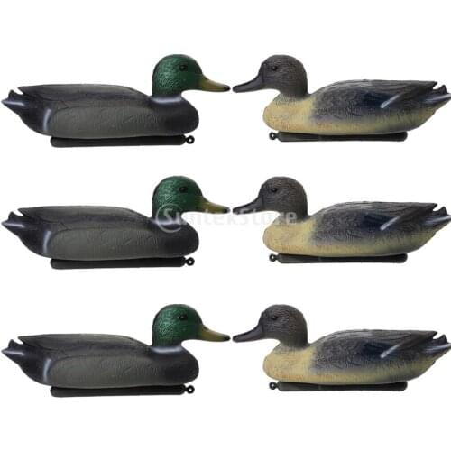6 Pcs Fishing Hunting Male Decoy Plastic Duck Decoy Drake w/ Floating Keel green yellow