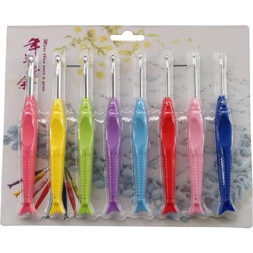 8Pcs/Set Soft Rubber Handle Template Kit TPR Knitting Needles Set Aluminum Hook Crochet Hooks Loom Tool Band DIY Crafts