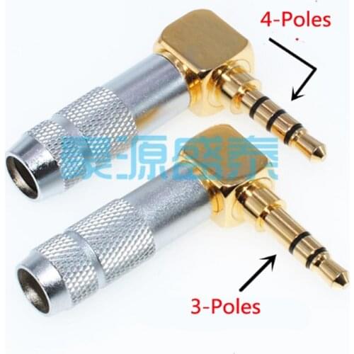 3.5mm Audio Male Plug Connector 3-poles/4-poles 90 degree For DIY Stereo Headset Adapter