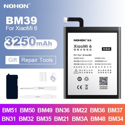 Nohon Battery BM39 BM22 BM36 BM49 BM50 BN31 BM35 BM51 Batteries for Xiaomi Mi Max 2 3 4 4C 5 5S 5X 6 6X Note 2 3 Bateria