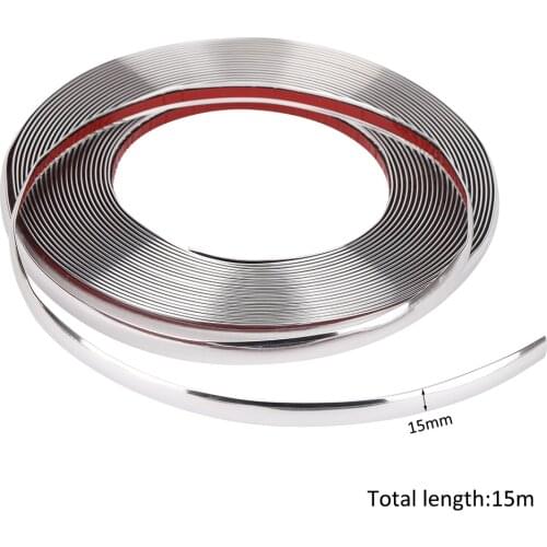 15M Silver Car Chrome Decoration Moulding Trim Strip Tape Universal PVC Bumper Anticollision Sticker 15mm DIY Car Door Protector