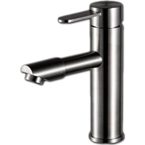 Free shipping single handle SUS304 stainless steel basin faucet with deck mounted brushed bathroom basin sink water faucet