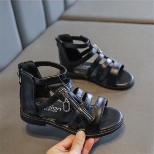 2021 Soft bottom Sandals 3 colors High Top Kids Gladiator Sandals Fashion Side Zipper Princess Girl Roman Baby sandals EUR 25-36