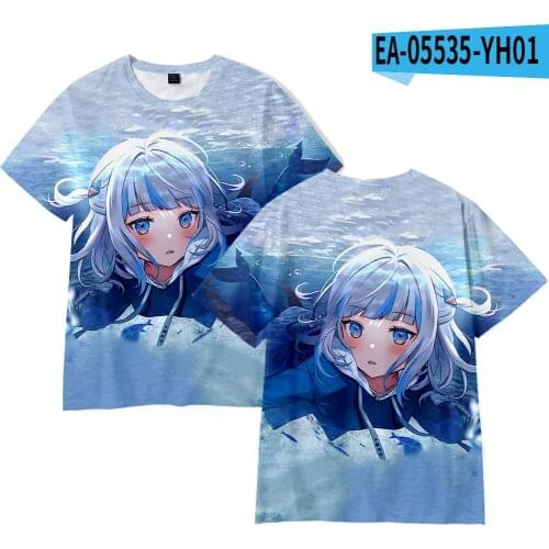Anime Gawr Gura T-shirt Children Summer Clothes Round Neck Short Sleeve Japanese Streetwear Gawr Gura Tee Boys/girls T shirts