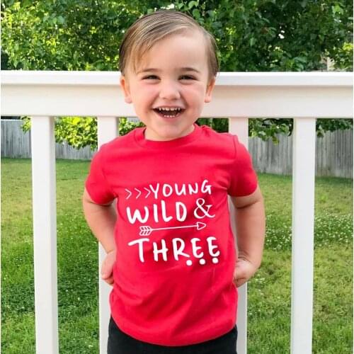 Young Wild and Three Toddler Tshirt 3rd Birthday Shirt Girl Boy Casual Shirt Tops Fashion Style Streetwear Children Gift