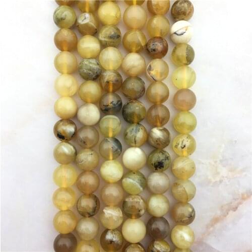 Wholesale 15.5" Smooth Round Yellow Opal Loose Beads, High Grade Raw Opal Quartz Gems Drilled Bead For Jewelry Making,8 10 mm