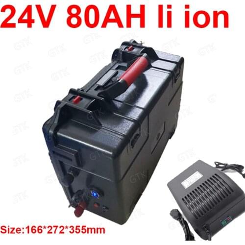 GTK waterproof 24v 80ah lithium ion With USB ports 18650 li ion BMS 7S for 1000W wheelchair vans Inverter scooter + 10A charger