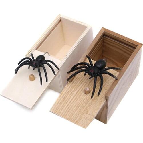 Halloween Scary Fake Spider Wooden Box Joke Gag Prank Trick Play Toy Party Supplies