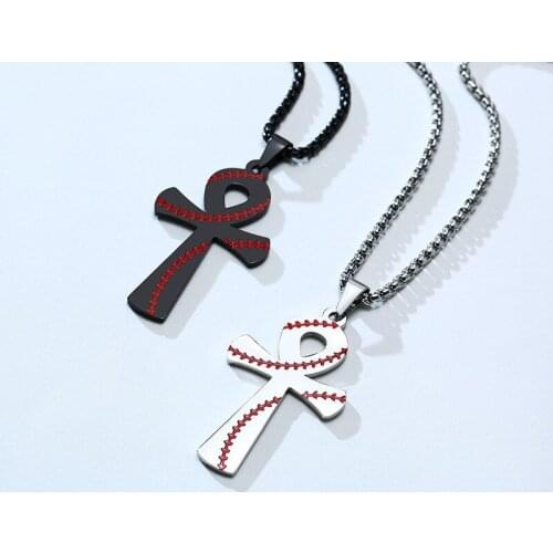 LETAPI New Vintage Gothic Cross Pendants Cool Street Style Necklaces Jewelry Stainless Steel Sports Baseball Necklaces for Men