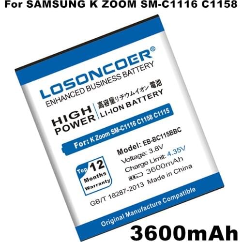 LOSONCOER 3600mAh EB-BC115BBC Battery For Samsung GALAXY K Zoom SM-C1116 C1158 C1115 EB-BC115BBC EB-BC115BBE with NFC Battery