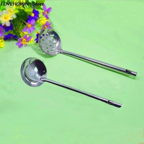 1pcs Stainless Steel Spoon + Colander Hot Pot Long Handle Spoons Flatware Soup Drinking Tools Kitchen Gadget
