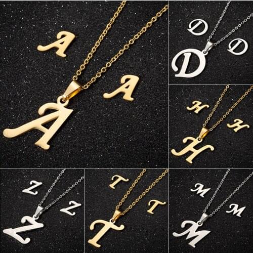 Fashion A-Z Initial Stainless Steel Necklace Gold Silver Color Letter Name Choker Necklace For Women Pendant Jewelry Gift