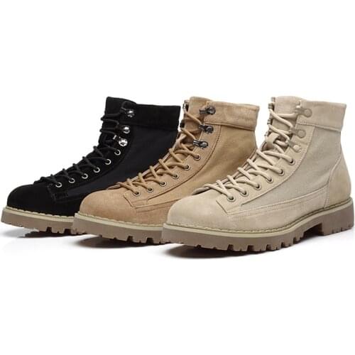 LIAOCHI Genuine Leather Men Boots Autumn Winter Ankle Boots Fashion Footwear Lace Up Shoes Men High Quality Vintage Men Shoes