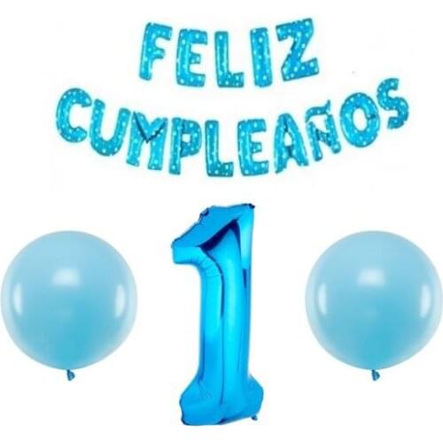 Lot 18 giant balloons first birthday balloon number one blue 100 cm 15 letters blue with stars 45 cm 2 balloons XXL latex