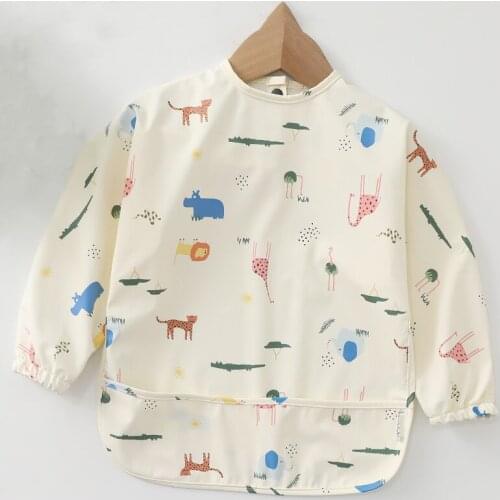 Children Long Sleeved Bib Baby Toddler Bibs Art Crafts Waterproof Mealtime Protection Washable Clean Smock for Kids