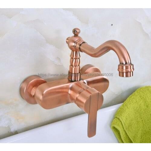 Wall Mount Single Handles Antique Red Copper Basin Sink Faucet Bathroom Vessel Sink Mixer Taps Bnf935