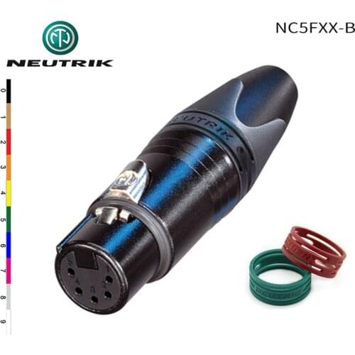 NEUTRIK NC5FXX-B 5 pole female XLR cable connector black metal housing gold contacts For DMX512 Different Color Ring available