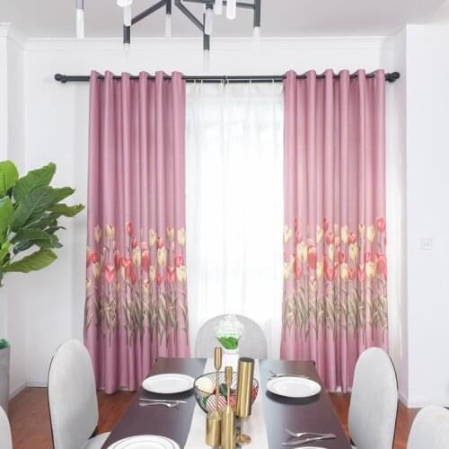 Nordic High Blackout Tulip Printed Fabric Balcony Window Curtains for Home Living Room Decoration in the Kitchen Cafe Curtain