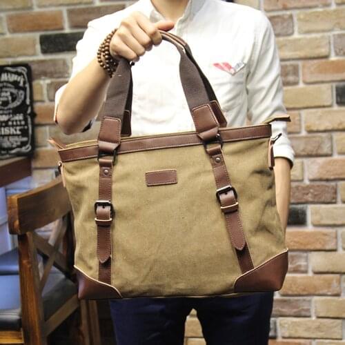 New design Khaki Casual Vintage Multifunction Soft Mens Canvas Travel Handbag Crossbody Shoulder Messenger Bag For Men
