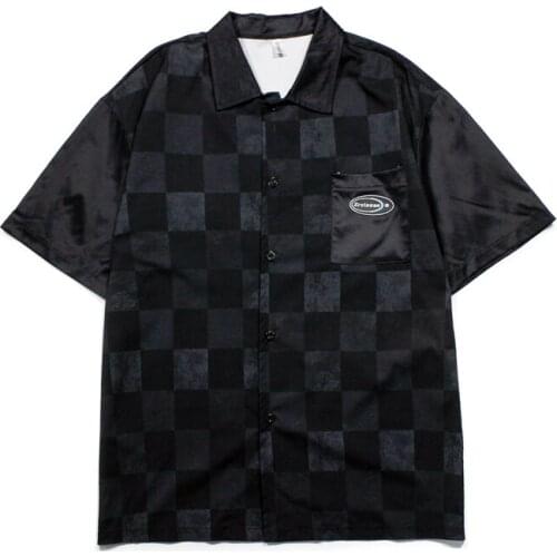 New Summer Shirt Women Oversize Shirt Female Streetwear Vintage Loose Short Sleeve Blouse Harajuku Checkerboard Man Shirt