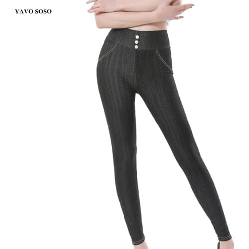 New Arrival High Quality Super elastic Denim soft Button cotton 5XL Plus size leggings women pants