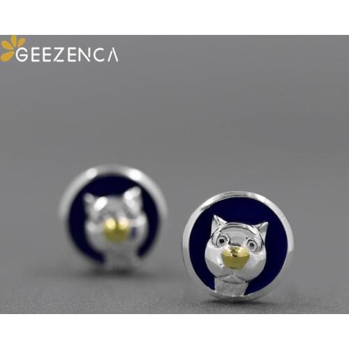 Original Design 925 Sterling Silver Lapis Lazuli Cat Selfie Womens Stud Earring Fine Jewelry Cute Romantic Earrings Girl Gift