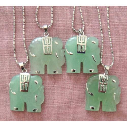 4Pcs Natural Green Jade Elephant Pendant Necklace AAA Grade