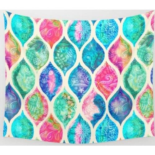 Beach Mat Indian Mandala Tapestry Wall Hanging Colorful Printed Square Bohemian Beach Mat Bikini Cover-Up Blanket