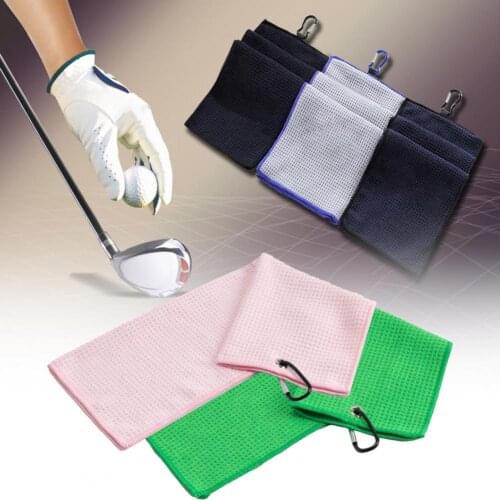 Outdoor sports golf towel fiber waffle pattern hook feature quick-drying soft microfiber fitness towel sports goods