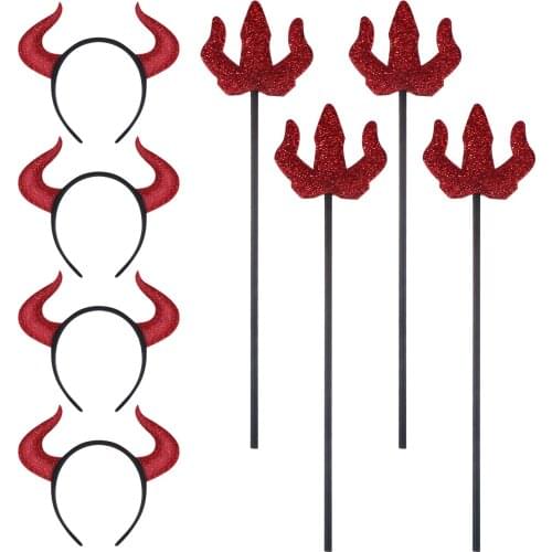 Halloween Demon Horn Hair Band Demon Triangle Fork Set Suitable For Halloween Christmas Party Costume Cosplay Decoration
