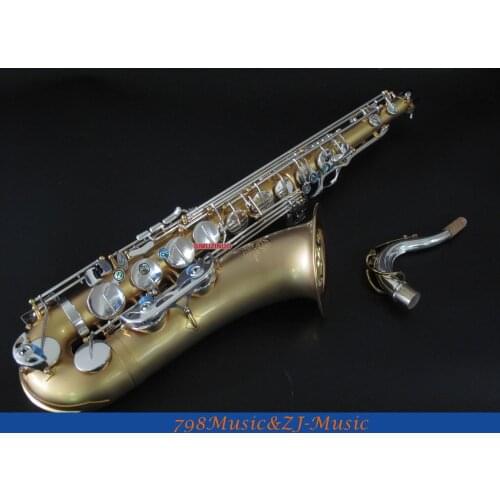Professional New Satin Gold and Silver Plated Keys Tenor sax High F# saxophone With Case