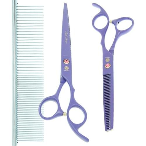 Purple Dragon 7 inch Professional Pet Grooming Scissors Japan Steel Dog Cutting Thinning Shears Curved Hairdressing Tools B0038B