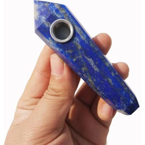 Drop Shipping wholesale Natural Lapis Lazuli Crystal Smoking Pipe + strainer quartz stone healing wand Free Shipping X14