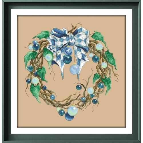 Christmas Wreath cross stitch kit X-mas pattern design 18ct 14ct 11ct linen flaxen canvas embroidery DIY needlework