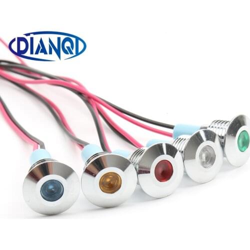 LED Metal Indicator light 10mm waterproof Signal lamp with wire 6V 12V 24V 110V 220v red yellow blue green white 10ZSD.X