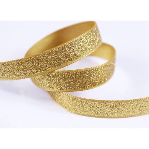 T.R RIBBON 3/8'' 9mm solid color full glitter grosgrain polyester sparkle sprayed ribbon Gift Wrap 678 gold 10yards