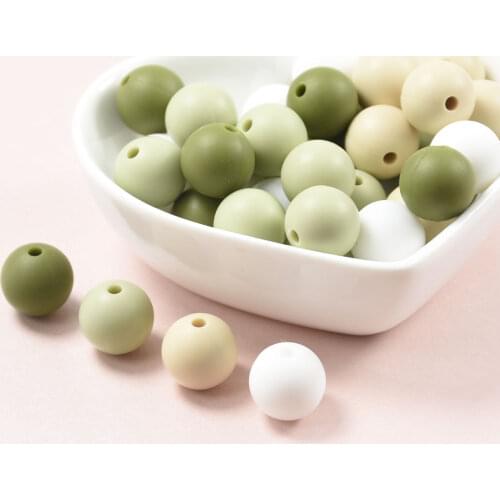 Teeny Teeth 10 PCS Greeny Baby Accessories DIY Jewlry Beads Round Size 12-15 MM Food Grade Teething Silicone Loose Ball Beads