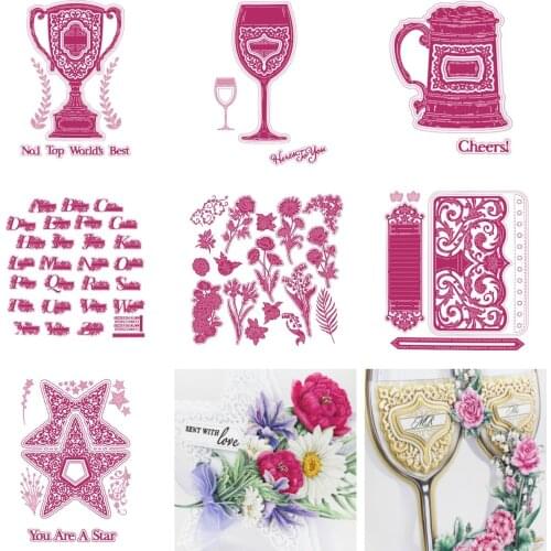 Trophy Tankard Star Custom Alphabet Collection Notes Flower Metal Cutting Dies Scrapbook Decoration Embossing Template DIY 2021