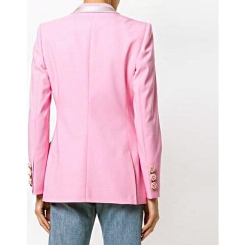 Spring Women Jacket Designer Rose Flower Single Button Pink Slim Blazer Coat Streetwear Office Lady Printed Lining Jacket S-2XL