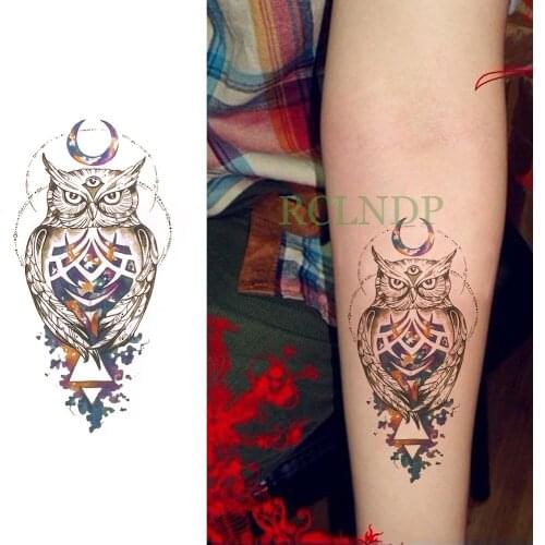 Waterproof Temporary Tattoo Sticker Owl Moon Fake Tatto Flash Tatoo Back Leg Arm belly big size for Women girl Men body art