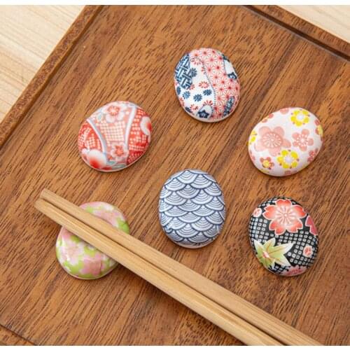 Bean Shape Japanese Chopsticks Rest Ceramic Spoon Stand Knife Fork Holder for Home Restaurant Hand Painted 6 Floral Pattern SN