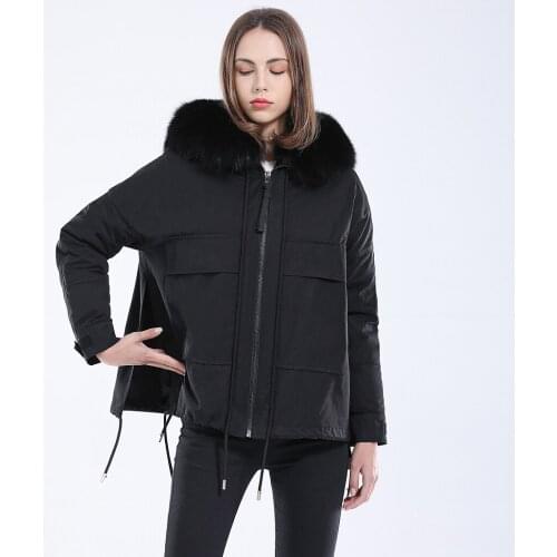 MENINA BONITA Real Fur Coat Winter Jacket Women Parka Fox Fur Collar Duck Down Sleeve Natural Rabbit Fur Liner Loose Detachable