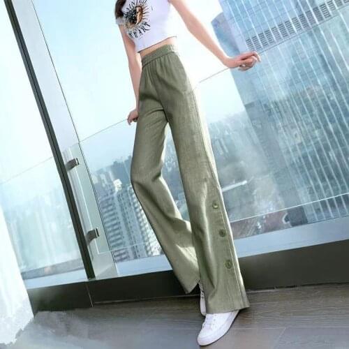 Wide-leg Pants Women 2021 Summer New Retro-breasted Mopping Pants High-waist Loose Straight-leg Casual Pants