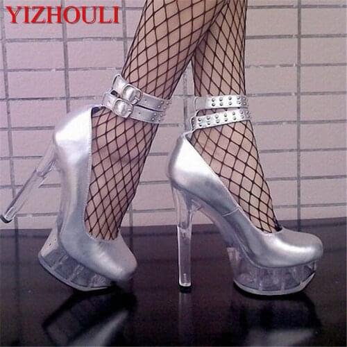 Women ultra high heels 15CM peep toe sexy ankle strap patent leather 2018 new design plus size party shoes