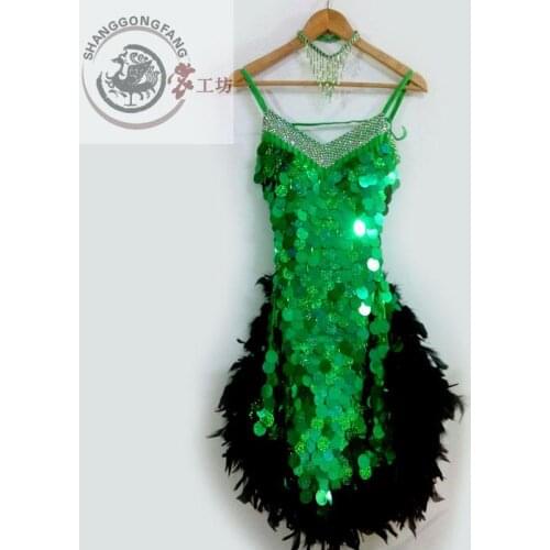 New style latin dance costume sexy sequins Feather latin dance dress for women latin dance competition dresses S-4XL f19