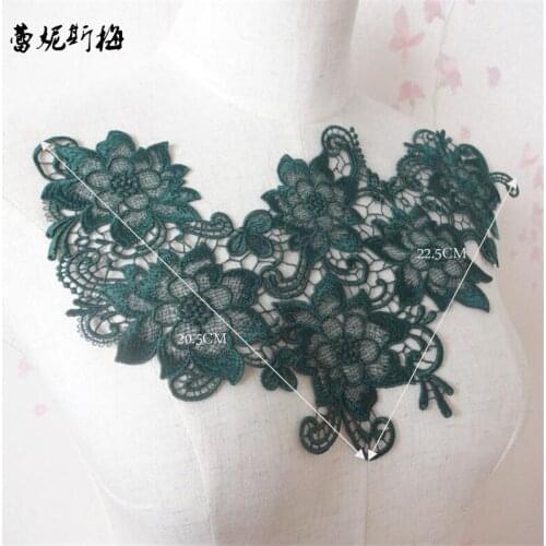 1Pc Luxury Dark green Garments Lace Applique Flower Floral Motif Venise Venice Lace Applique DIY Accessorry 20.5X22.5cm YL0104