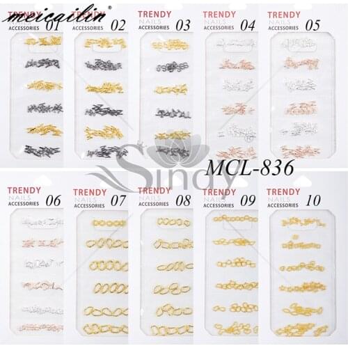 1 Pack 3D Alloy Nail Decoration Mixed Design Gold Silver Rose Gold Letter Hollow Ring Charms Nail Studs Art Manicure Japanese