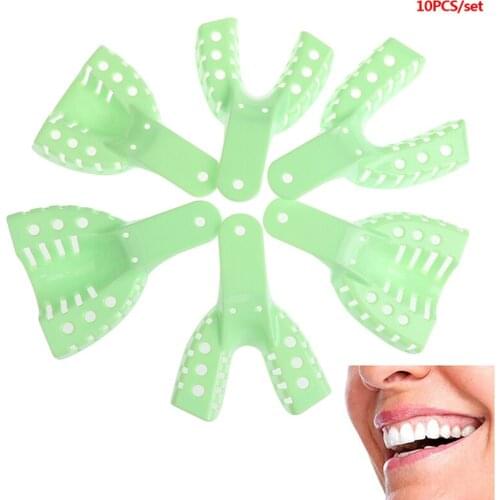 10Pcs/set Dental Plastic Steel Impression Tray Impression Metal Mesh Plastic Metal Materials Dental Impression Trays
